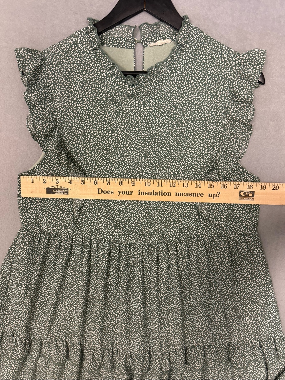 Jodifl Prairie Boho Ruffle Tiered Mini Dress L Flowy Animal Print Sage Mock Neck - Picture 4 of 8